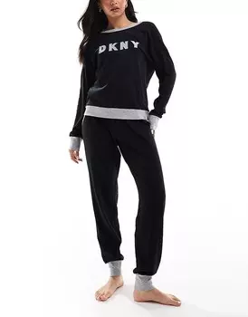 Комплект топа DKNY Signature и пижамы Jogger черного/серого цвета