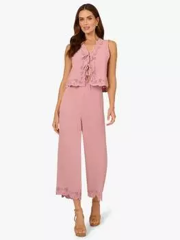 Комплект топа и брюк с цветочным кружевом на завязках спереди Adrianna Papell, цвет Deauville Mauve
