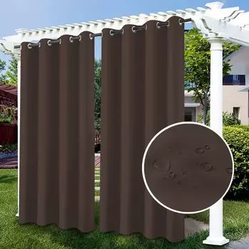 Комплект Topchances из 1 большой наружной уличной шторы, уличной шторы, 254 x 275 см (Ш x В), ветронепроницаемой, водоотталкивающей, защитной сеткой, защитой от солнца, защитой от ультрафиолета для сада, патио, балкона, темно-коричневый