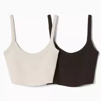Комплект топов Bershka Cropped Wide Straps, коричневый/белый
