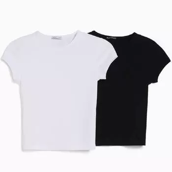 Комплект топов Bershka Sleeve Ribbed, черный/белый