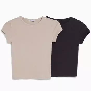 Комплект топов Bershka Sleeve Ribbed, черный/серый