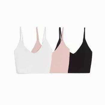 Комплект топов Bershka Strappy Crop Top, 3 предмета, белый/черный/розовый
