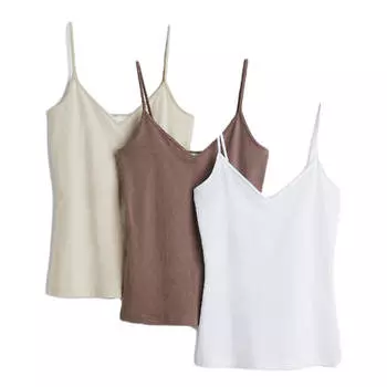 Комплект топов H&amp;M Cotton, 3 предмета, коричневый/белый/бежевый