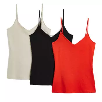 Комплект топов H&amp;M Cotton, 3 предмета, красный/черный/бежевый