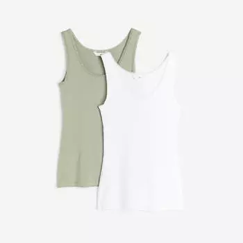 Комплект топов H&M Lace-trimmed Tank, 2 предмета, хаки/белый