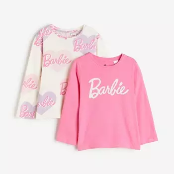 Комплект топов H&M Kids Long-sleeved Jersey Barbie, 2 предмета, розовый