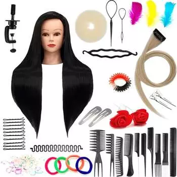 Комплект тренировочных головок черного цвета, синтетические волосы + 80 аксессуаров + ручка, парикмахерская насадка для расчесывания, тренировочная насадка Ilsa 80, Calissimo