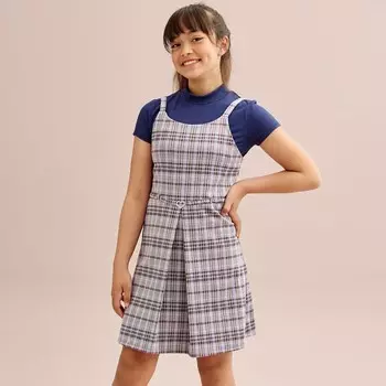 Комплект трикотажных футболок с воротником-стойкой и плиссированного джемпера для девочек 7–16 лет Knit Works, темно-синий