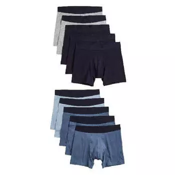 Комплект трусов-боксеров H&amp;M Cotton Boxer Shorts, 10 предметов, синий/серый