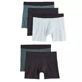 Комплект трусов-боксеров H&M Cotton Boxer Shorts, 5 предметов, бирюзовый/принт