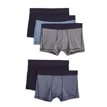Комплект трусов-боксеров H&amp;M Cotton Boxer Shorts, 5 предметов, голубой/темно-синий