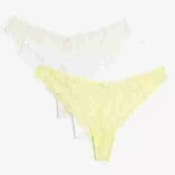 Комплект трусов H&amp;M Lace Brazilian, 3 предмета, светло-бежевый/белый/желтый