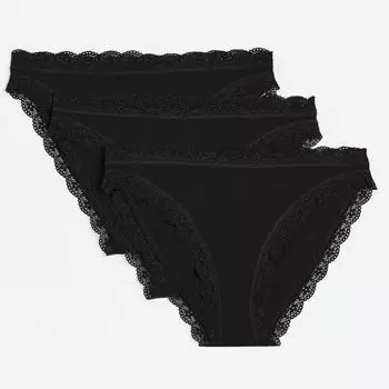 Комплект трусов H&M Lace-trimmed Bikini, 3 предмета, черный