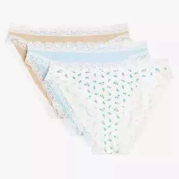 Комплект трусов H&amp;M Lace-trimmed Bikini, 3 предмета, голубой/цветочный принт