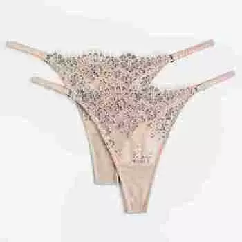 Комплект трусов H&amp;M Thong, 2 предмета, бежевый