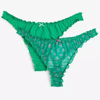 Комплект трусов H&amp;M Thong Overlocked Edges, 2 предмета, зеленый