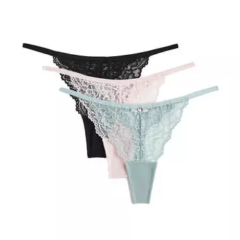 Комплект трусов-стрингов H&amp;M, 3 предмета, светло-бирюзовый/светло-розовый
