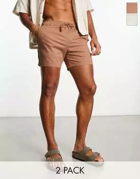 Комплект укороченных шорт чинос ASOS DESIGN коричневого и экрю цвета