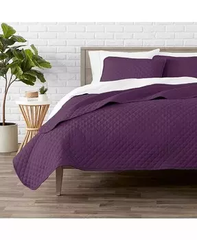 Комплект ультрамягких покрывал с ромбовидной прошивкой, полный/королевский Bare Home, фиолетовый