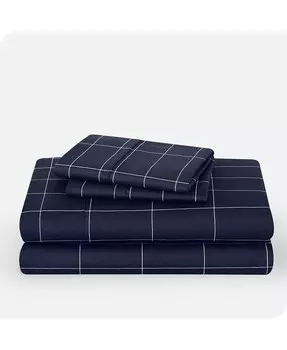 Комплект ультрамягких простыней King с двойной щеткой и принтом Bare Home, синий