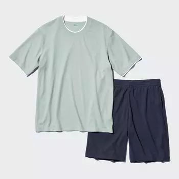 Комплект UNIQLO AIRism из хлопковой сетки с короткими рукавами, светло-зеленый