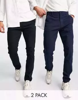 Комплект узких брюк-чинос Topman черного и темно-синего цвета (2 шт.)