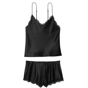 Комплект Victoria's Secret Satin Lace Cami, черный