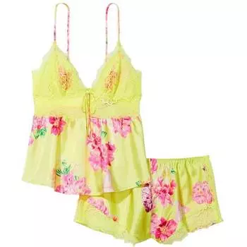 Комплект Victoria's Secret Stretch Lace &amp; Satin Cami, желтый/цветочный