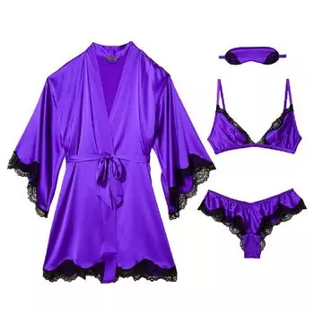 Комплект Victoria's Secret Very Sexy Silk Gift, 4 предмета, черный/фиолетовый