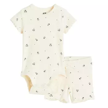 Комплект в рубчик H&M Cotton, 2 предмета, бежевый/черный