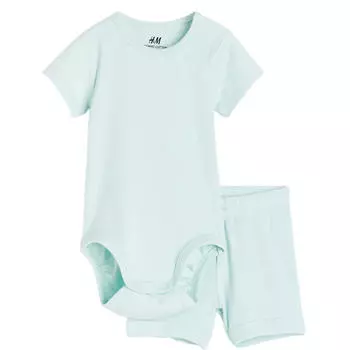 Комплект в рубчик H&M Cotton, 2 предмета, светло-бирюзовый