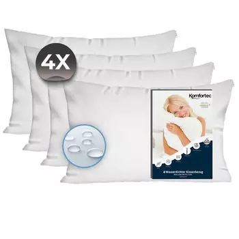 Комплект водонепроницаемых наволочек Komfortec из 4 наволочек 50х70 см на молнии, дышащие, гипоаллергенные наволочки, против клещей, 4 наволочки, белые