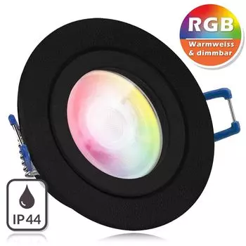 Комплект встраиваемых светодиодных прожекторов IP44 RGB черного цвета со светодиодом мощностью 3 Вт от LEDANDO - 11 цветов + теплый белый - вкл. пульт дистанционного управления - с регулируемой яркостью - круглый - для ванной комнаты, черный