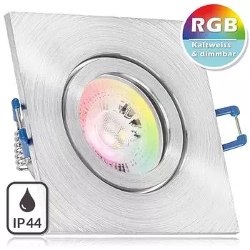 Комплект встраиваемых светодиодных точечных светильников IP44 RGB GU10 из матового алюминия со светодиодом 3 Вт от LEDANDO - 11 цветов + холодный белый - вкл. пульт дистанционного управления - с регулируемой яркостью - квадратный - для ванной комнаты