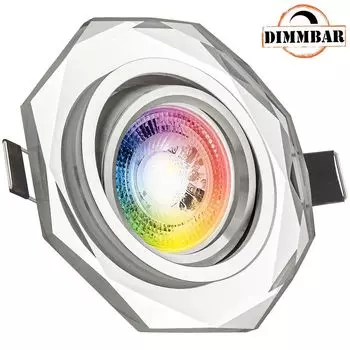 Комплект встраиваемых точечных светильников RGB LED GU10 из стекла/хрусталя со светодиодом 3 Вт от LEDANDO - 11 цветов + холодный белый - вкл. пульт дистанционного управления - с регулируемой яркостью - квадратный., серебро