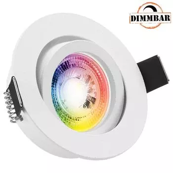 Комплект встраиваемых точечных светильников RGB LED GU10 матового белого цвета со светодиодом 3 Вт от LEDANDO - 11 цветов + теплый белый - вкл. пульт дистанционного управления - с регулируемой яркостью - круглый.