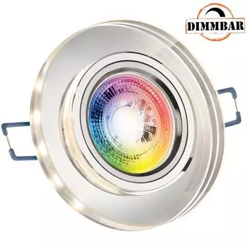 Комплект встраиваемых точечных светильников RGB LED GU10 из стекла/хрусталя со светодиодом 3 Вт от LEDANDO - 11 цветов + теплый белый - вкл. пульт дистанционного управления - с регулируемой яркостью - круглый.