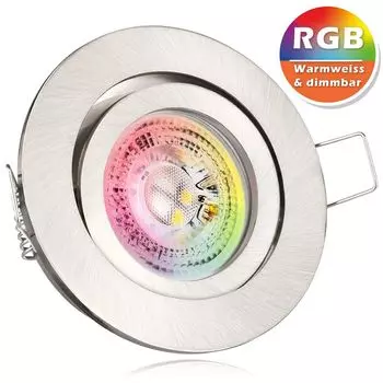 Комплект встраиваемых точечных светильников RGB LED GU10 из нержавеющей стали / матового серебра со светодиодом 3 Вт от LEDANDO - 11 цветов + теплый белый - вкл. пульт дистанционного управления - с регулируемой яркостью - круглый.