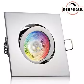 Комплект встраиваемых точечных светильников RGB LED GU10 в хроме со светодиодом 3 Вт от LEDANDO - 11 цветов + холодный белый - вкл. пульт дистанционного управления - с регулируемой яркостью - квадратный