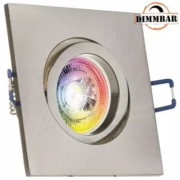 Комплект встраиваемых точечных светильников RGB LED GU10 из нержавеющей стали / матового серебра со светодиодом 3 Вт от LEDANDO - 11 цветов + теплый белый - вкл. пульт дистанционного управления - с регулируемой яркостью - квадратный.