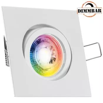Комплект встраиваемых точечных светильников RGB со светодиодами GU10 белого цвета со светодиодом мощностью 3 Вт от LEDANDO - 11 цветов + теплый белый - вкл. пульт дистанционного управления - с регулируемой яркостью - квадратный