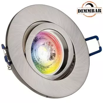 Комплект встраиваемых точечных светильников RGB со светодиодами GU10 из нержавеющей стали / матового серебра со светодиодом 3 Вт от LEDANDO - 11 цветов + теплый белый - вкл. пульт дистанционного управления - с регулируемой яркостью - круглый.