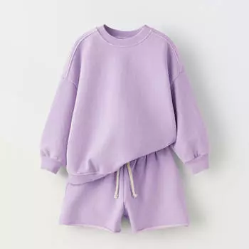 Комплект Zara Plush Hoodie And Bermuda Shorts Co-ord, 2 предмета, сиреневый