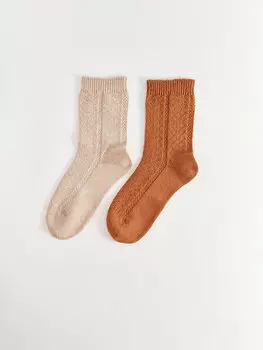 Комплект женских носков с рисунком, 2 шт. LCW DREAM, корица