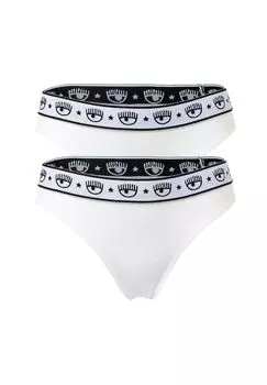 Комплект женских стрингов, 2 шт.: трусы, хлопок стрейч, пояс с логотипом, однотонные CHIARA FERRAGNI