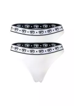 Комплект женских стрингов, 2 шт.: трусы, хлопок стрейч, пояс с логотипом, однотонные CHIARA FERRAGNI