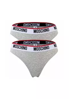 Комплект женских трусов (2 шт.), смесовый хлопок, однотонный, с логотипом на поясе MOSCHINO, серый