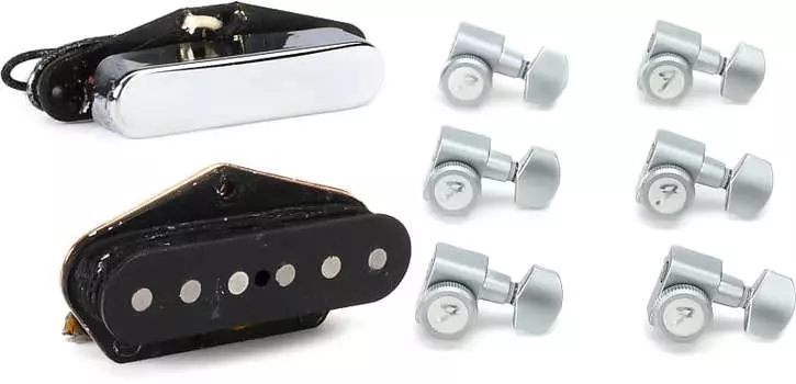 Комплект звукоснимателей Fender Original Vintage Telecaster из 2 предметов с замком Fender Stratocaster/Telecaster Tuning Machines Set — матовый хром 0990818000=1 0992119000=1