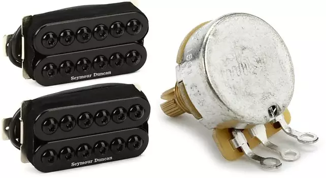 Комплект звукоснимателей Seymour Duncan Invader Humbucker из 2 частей — черный комплект с аксессуарами Gibson 500k ohm Audio Taper Potentiometer — Short Shaft